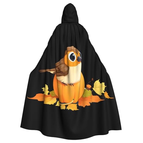 BROLEO Kleiner Spatz auf Kürbis Druck Halloween Erwachsene Kapuzenumhang Herren- und Damenbekleidung Mantel, Rollenspiel von BROLEO