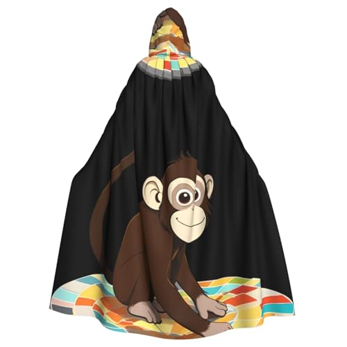 BROLEO Little Monkey Drawing A Path Prints Halloween Erwachsenen-Kapuzenumhang ohne Reißverschluss, bequem für Kostümpartys von BROLEO