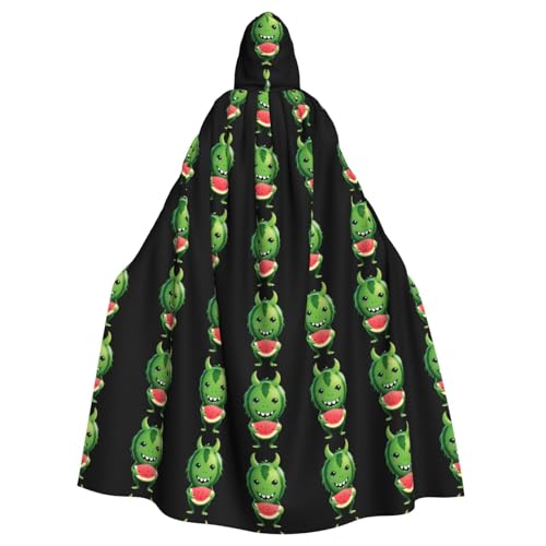 BROLEO Little Monster Essende Wassermelone Drucke Halloween Erwachsene Kapuzenumhang Umhang ohne Reißverschluss, bequem für Kostümpartys von BROLEO
