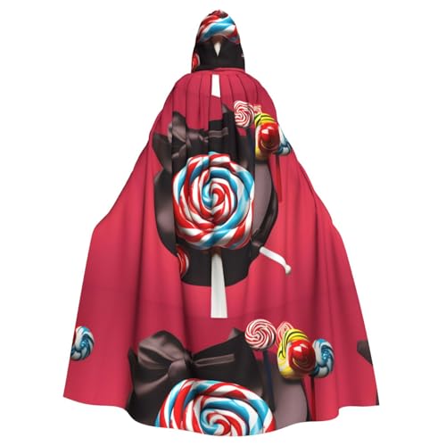 BROLEO Lollipop Prints Halloween-Umhang mit Kapuze für Erwachsene, ohne Reißverschluss, bequem für Kostümpartys von BROLEO