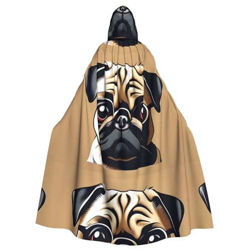 BROLEO Lustiger Cartoon-Mops-Welpen-Hunde-Aufdruck, Halloween-Umhang mit Kapuze, ohne Reißverschluss, bequem für Kostümpartys BROLEO Lustiger Cartoon-Mops-Welpen-Hunde-Aufdruck, Halloween-Umhang mit Kapuze, ohne Reißverschluss, bequem für Kostümpartys von BROLEO