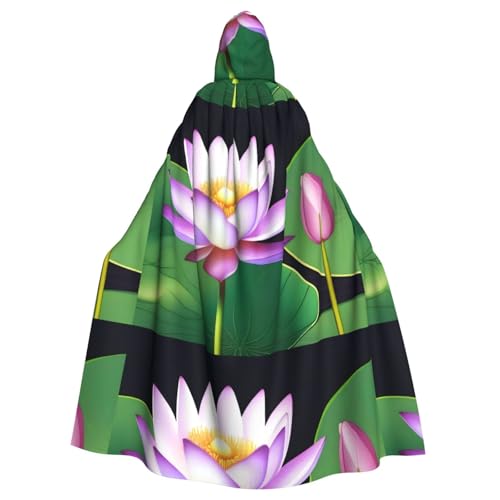 BROLEO Magic Lotus Blumendruck, Halloween-Umhang mit Kapuze, ohne Reißverschluss, bequem für Kostümpartys von BROLEO
