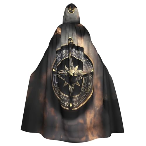 BROLEO Magisches Design, nordische Runen, Kompass, Druck, Halloween, Erwachsene, Kapuzenumhang für Kostümpartys und Themenveranstaltungen von BROLEO