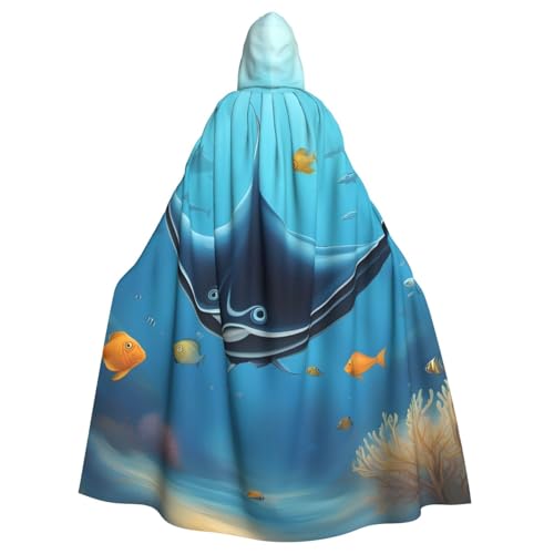BROLEO Manta Ray und Fisch Prints Halloween Erwachsene Kapuzenumhang für Kostümpartys und Themenveranstaltungen von BROLEO