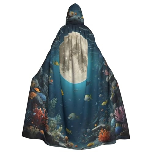 BROLEO Mond unter dem Meer Druck Halloween Erwachsene Kapuzenumhang Herren- und Damenbekleidung Mantel Rollenspiel von BROLEO