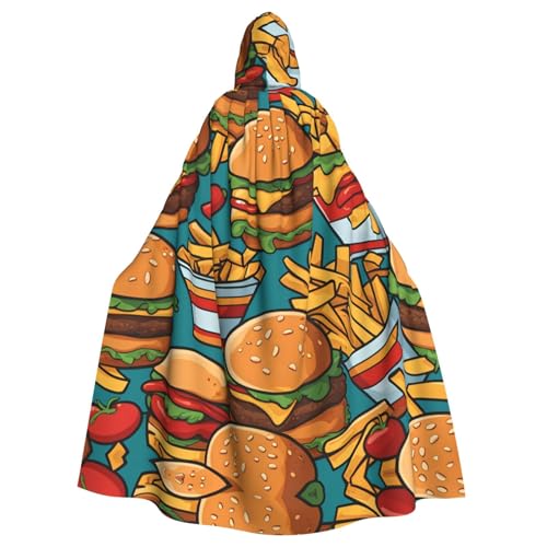 BROLEO Niedlicher Burger-Pommes-Druck, Halloween-Umhang mit Kapuze für Erwachsene, für Kostümpartys und Themenveranstaltungen BROLEO Niedlicher Burger-Pommes-Druck, Halloween-Umhang mit Kapuze für Erwachsene, für Kostümpartys und Themenveranstaltungen von BROLEO