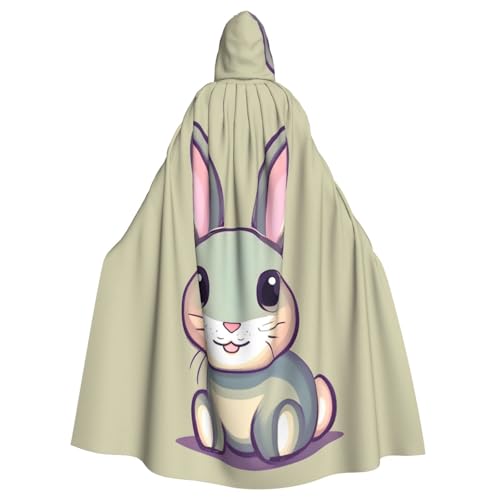 BROLEO Niedlicher kleiner Hasen-Druck, Halloween-Umhang mit Kapuze für Erwachsene, für Kostümpartys und Themenveranstaltungen von BROLEO