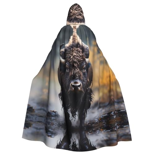 BROLEO Nordamerikanischer Bison-Druck, Halloween-Umhang mit Kapuze für Erwachsene, für Kostümpartys und Themenveranstaltungen BROLEO Nordamerikanischer Bison-Druck, Halloween-Umhang mit Kapuze für Erwachsene, für Kostümpartys und Themenveranstaltungen von BROLEO