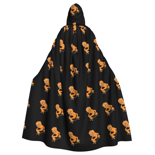 BROLEO Oranger Monster-Skateboarding-Druck, Halloween, Erwachsenen-Umhang mit Kapuze, für Kostümpartys und Themenveranstaltungen BROLEO Oranger Monster-Skateboarding-Druck, Halloween, Erwachsenen-Umhang mit Kapuze, für Kostümpartys und Themenveranstaltungen von BROLEO