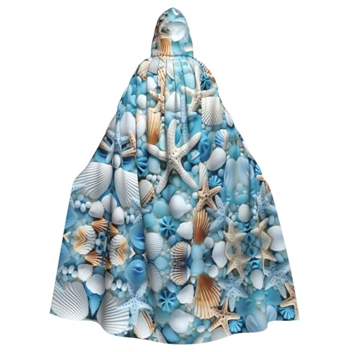 BROLEO Ozean, Meer, Strand, Muscheln, Seestern, blaue Drucke, Halloween, Erwachsene, Kapuzenumhang für Kostümpartys und Themenveranstaltungen von BROLEO
