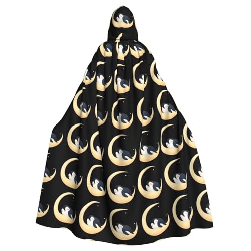 BROLEO Pinguine auf dem Halbmond-Druck, Halloween-Umhang für Erwachsene, Kapuzenumhang für Kostümpartys und Themenveranstaltungen von BROLEO