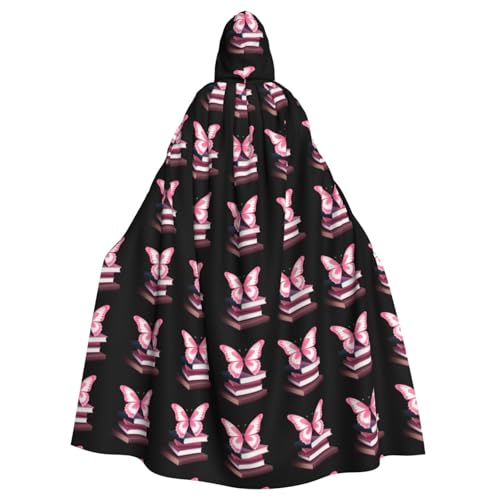BROLEO Rosa und weißer Schmetterling auf Bücherstapel, bedruckt für Halloween, Erwachsene, Kapuzenumhang für Kostümpartys und Themenveranstaltungen BROLEO Rosa und weißer Schmetterling auf Bücherstapel, bedruckt für Halloween, Erwachsene, Kapuzenumhang für Kostümpartys und Themenveranstaltungen von BROLEO