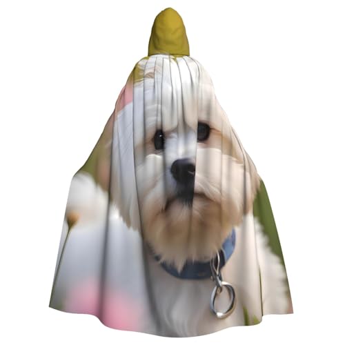 BROLEO Schöner Malteser-Hunde-Aufdruck, Halloween-Umhang mit Kapuze für Erwachsene, für Kostümpartys und Themenveranstaltungen von BROLEO