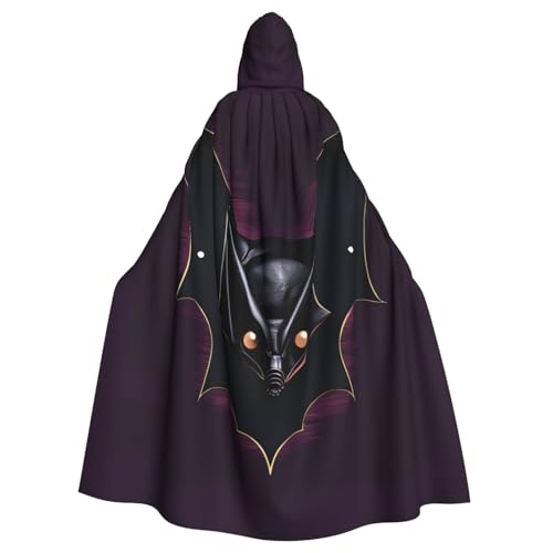 BROLEO Schwarzer Geisterfledermaus-Druck, Halloween-Umhang mit Kapuze, für Kostümpartys und Themenveranstaltungen von BROLEO