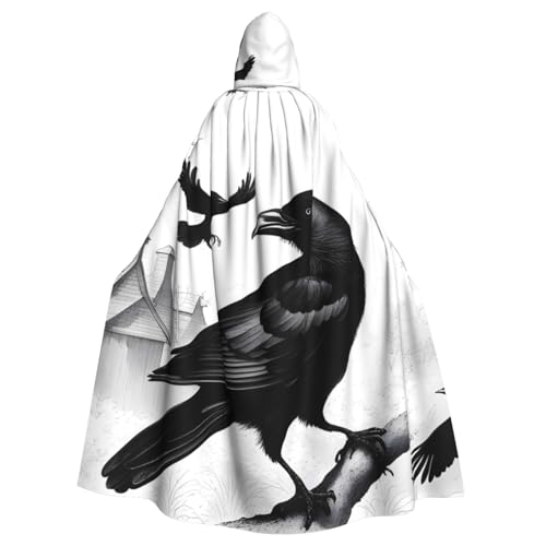 BROLEO Schwarzer Krähenvögel-Aufdruck, Halloween-Umhang mit Kapuze für Erwachsene, für Kostümpartys und Themenveranstaltungen BROLEO Schwarzer Krähenvögel-Aufdruck, Halloween-Umhang mit Kapuze für Erwachsene, für Kostümpartys und Themenveranstaltungen von BROLEO