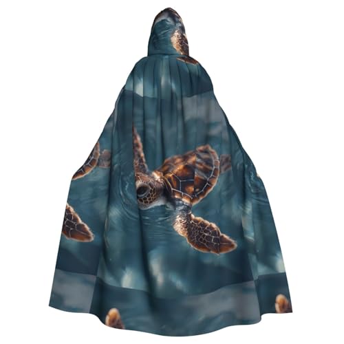 BROLEO Schwimmender kleiner Schildkröten-Aufdruck, Halloween-Umhang mit Kapuze, kein Reißverschluss, bequem für Kostümpartys von BROLEO