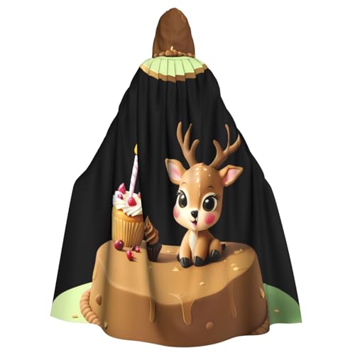 BROLEO Sika Hirsch auf kleinen Kuchendrucken, Halloween-Umhang mit Kapuze, Umhang ohne Reißverschluss, bequem für Kostümpartys von BROLEO