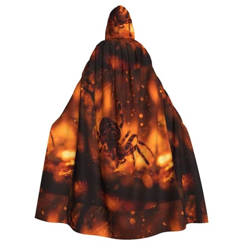BROLEO Spinne in Flammen druckt Halloween Erwachsene Kapuzenumhang ohne Reißverschluss, bequem für Kostümpartys von BROLEO