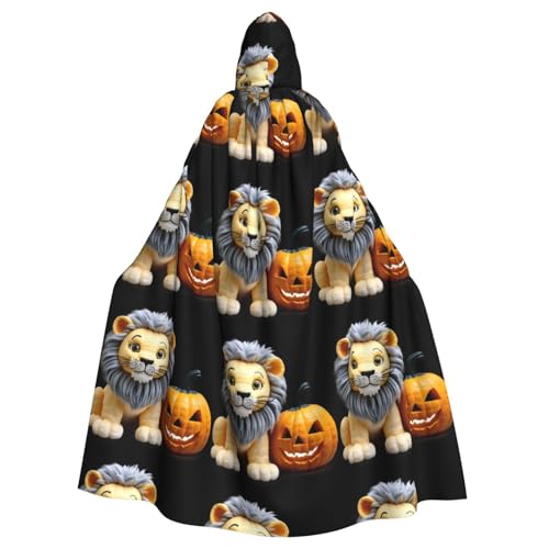 BROLEO Süßer Löwe und Halloween-Kürbis-Druck, Halloween-Umhang mit Kapuze, kein Reißverschluss, bequem für Kostümpartys BROLEO Süßer Löwe und Halloween-Kürbis-Druck, Halloween-Umhang mit Kapuze, kein Reißverschluss, bequem für Kostümpartys von BROLEO