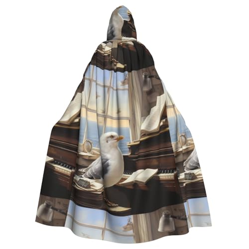 BROLEO Taubenhörende Musikdrucke, Halloween-Umhang mit Kapuze, für Erwachsene, ohne Reißverschluss, bequem für Kostümpartys von BROLEO