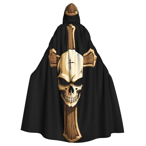 BROLEO Totenkopf auf dem Kreuz Druck Halloween Erwachsene Kapuzenumhang Herren und Damen Kleidung Mantle Rollenspiel von BROLEO