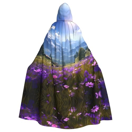 BROLEO Umhang mit Kapuze, Motiv: Natur, violett, Blumen, Wiese, Berge, malerische Drucke, Halloween, Erwachsene, mit Kapuze, für Kostümpartys und Themenveranstaltungen BROLEO Umhang mit Kapuze, Motiv: Natur, violett, Blumen, Wiese, Berge, malerische Drucke, Halloween, Erwachsene, mit Kapuze, für Kostümpartys und Themenveranstaltungen von BROLEO