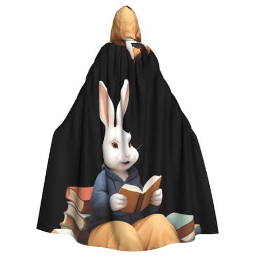 BROLEO Umhang mit Kapuze für Erwachsene, Motiv: Kaninchen, Lesen, Buchdruck, Halloween, Erwachsene, ohne Reißverschluss, bequem für Kostümpartys von BROLEO
