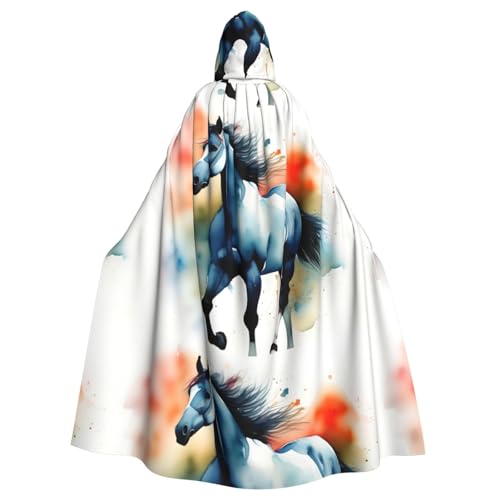 BROLEO Umhang mit Kapuze für Erwachsene, Motiv: Wasserfarben, Pferde-Aufdruck, kein Reißverschluss, bequem für Kostümpartys von BROLEO