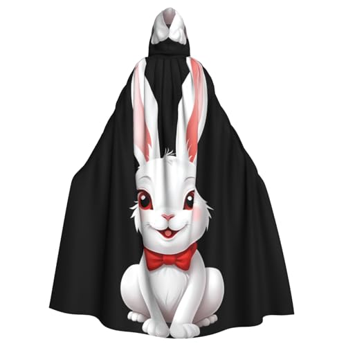 BROLEO Umhang mit Kapuze für Erwachsene, Motiv: kleines weißes Kaninchen mit roten Wangen, für Halloween und Erwachsene von BROLEO