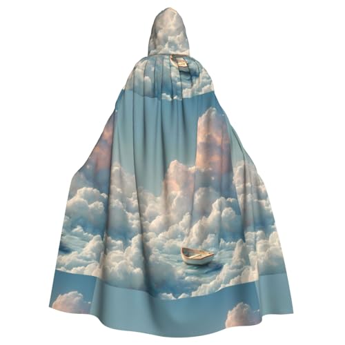 BROLEO Umhang mit Kapuze für Erwachsene, kleines Boot auf weißen Wolken, kein Reißverschluss, bequem für Kostümpartys von BROLEO