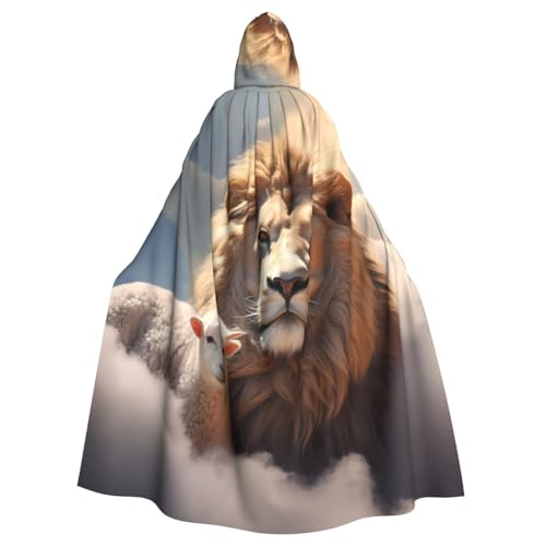 BROLEO Umhang mit Lamm mit Löwe auf den Wolken, Halloween-Umhang mit Kapuze, kein Reißverschluss, bequem für Kostümpartys BROLEO Umhang mit Lamm mit Löwe auf den Wolken, Halloween-Umhang mit Kapuze, kein Reißverschluss, bequem für Kostümpartys von BROLEO