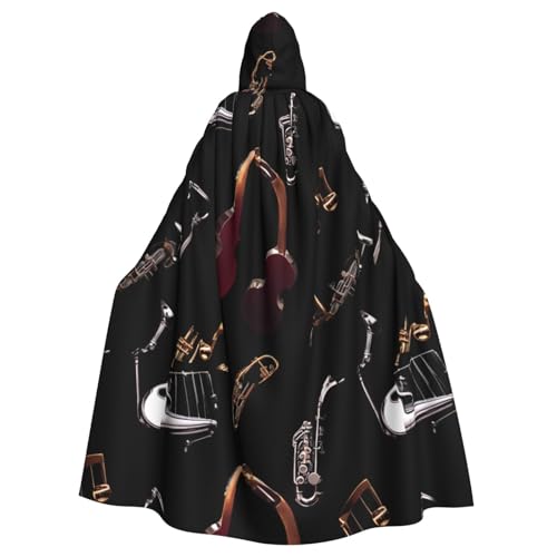 BROLEO Verschiedene Musikinstrumente Druck Halloween Erwachsene Kapuzenumhang Herren und Damen Kleidung Mantle Rollenspiel von BROLEO