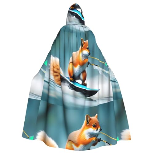 BROLEO Wasserski-Umhang mit Fuchs-Eichhörnchen-Druck, Halloween, Erwachsenen-Kapuzenumhang, ohne Reißverschluss, bequem für Kostümpartys von BROLEO