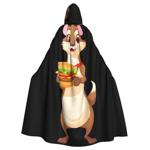 BROLEO Weasel Holding A Burger Printing Halloween Erwachsene Kapuzenumhang Herren- und Damenbekleidung Mantel, Rollenspiel von BROLEO