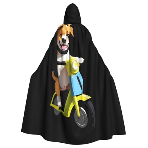 BROLEO Welpe auf Elektrofahrrad Druck Halloween Erwachsene Kapuzenumhang Herren- und Damenbekleidung Mantel Rollenspiel von BROLEO
