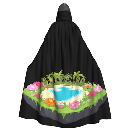 BROLEO Wunderschöner Umhang mit Blumeninsel-Aufdruck, Halloween, Erwachsenen-Kapuzenumhang ohne Reißverschluss, bequem für Kostümpartys von BROLEO