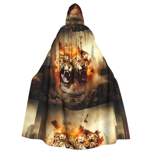 BROLEO Zwei Tiger auf Feuer Druck Halloween Erwachsene Kapuzenumhang Herren- und Damenbekleidung Mantel Rollenspiel BROLEO Zwei Tiger auf Feuer Druck Halloween Erwachsene Kapuzenumhang Herren- und Damenbekleidung Mantel Rollenspiel von BROLEO