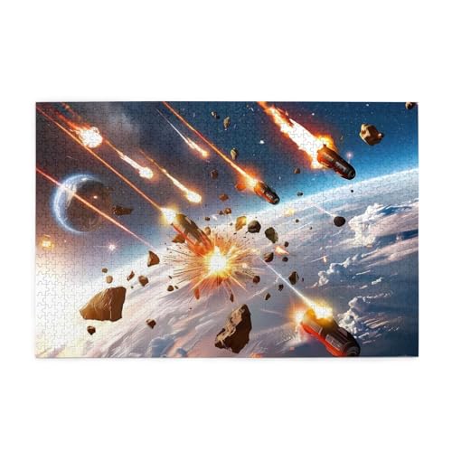 Puzzles1000 Teile BROLEO Asteroid Impact-Printing Pädagogische Intellektuelle Holzpuzzles, lustige Puzzles, Stressabbau-Puzzles von BROLEO