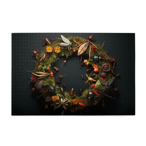 Puzzles1000 Teile BROLEO Bug Wreath Printing Educational Intellectual Wooden Puzzles, Fun Puzzles, Stress Relieving Puzzles von BROLEO