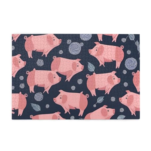 Puzzles1000 Teile BROLEO Cute Pigs Pattern Printing Educational Intellectual Wooden Puzzles, Fun Puzzles, Stress Relieving Puzzles von BROLEO