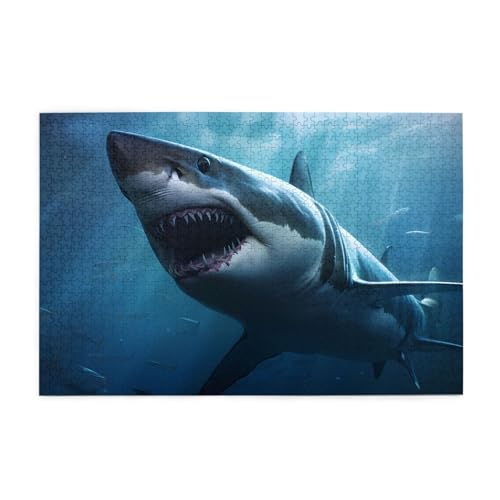 Puzzles1000 Teile BROLEO Great White Shark Printing Educational Intellectual Wooden Puzzles, Fun Puzzles, Stress Relieving Puzzles von BROLEO