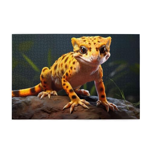 Puzzles1000 Teile BROLEO Leopard Little Gecko Printing Pädagogische Intellektuelle Holzpuzzles Lustige Puzzles Stressabbau Puzzles von BROLEO