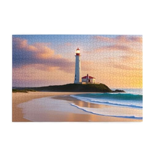 Puzzles1000 Teile BROLEO Leuchtturm Strand Druck Pädagogische Intellektuelle Holzpuzzles Lustige Puzzles Stressabbau Puzzles von BROLEO