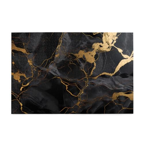 Puzzles1000 Teile BROLEO Schwarz Marmor Textur Golddruck Pädagogische Intellektuelle Holzpuzzles Lustige Puzzles Stressabbau Puzzles von BROLEO