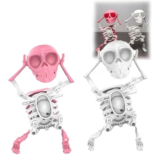 BRRDASJO Tanzendes und schwingendes 3D-Totenkopf Spielzeug, tanzendes Skelett Spielzeug mit Uhrwerk, bewegliche Skelette mit Mehreren Gelenken,als Spielzeug for Stressabbau.(2pcs-b) von BRRDASJO
