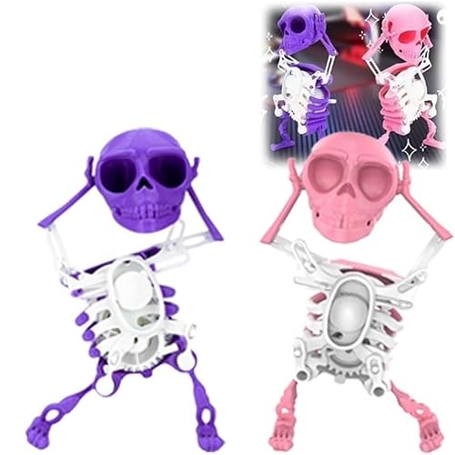 BRRDASJO Tanzendes und schwingendes 3D-Totenkopf Spielzeug, tanzendes Skelett Spielzeug mit Uhrwerk, bewegliche Skelette mit Mehreren Gelenken,als Spielzeug for Stressabbau.(2pcs-c) von BRRDASJO
