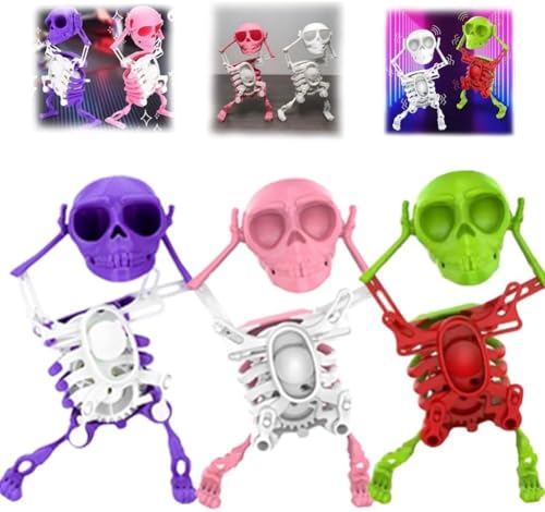 BRRDASJO Tanzendes und schwingendes 3D-Totenkopf Spielzeug, tanzendes Skelett Spielzeug mit Uhrwerk, bewegliche Skelette mit Mehreren Gelenken,als Spielzeug for Stressabbau.(3pcs) von BRRDASJO