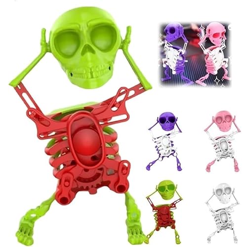 BRRDASJO Tanzendes und schwingendes 3D-Totenkopf Spielzeug, tanzendes Skelett Spielzeug mit Uhrwerk, bewegliche Skelette mit Mehreren Gelenken,als Spielzeug for Stressabbau.(Green) von BRRDASJO
