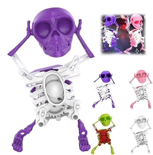 BRRDASJO Tanzendes und schwingendes 3D-Totenkopf Spielzeug, tanzendes Skelett Spielzeug mit Uhrwerk, bewegliche Skelette mit Mehreren Gelenken,als Spielzeug for Stressabbau.(Purple) von BRRDASJO