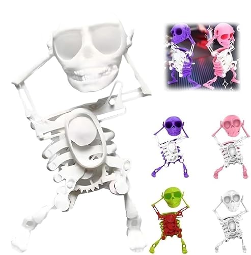BRRDASJO Tanzendes und schwingendes 3D-Totenkopf Spielzeug, tanzendes Skelett Spielzeug mit Uhrwerk, bewegliche Skelette mit Mehreren Gelenken,als Spielzeug for Stressabbau.(White) von BRRDASJO
